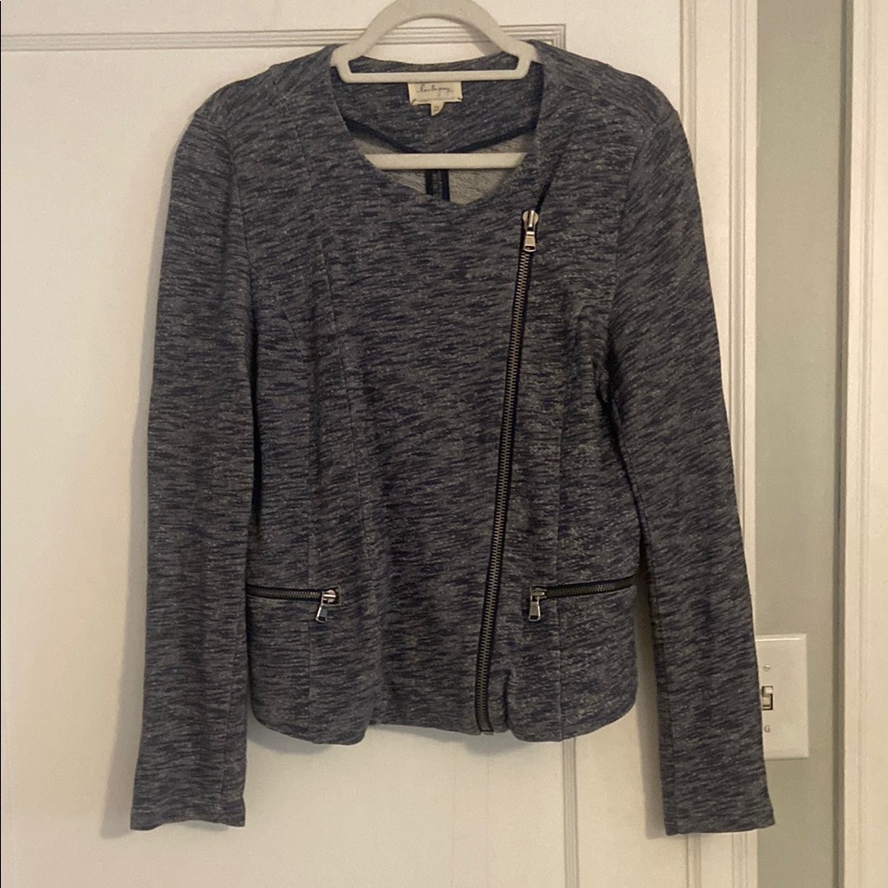 Lou & Grey Gray Blazer Asymmetrical Zip Knit